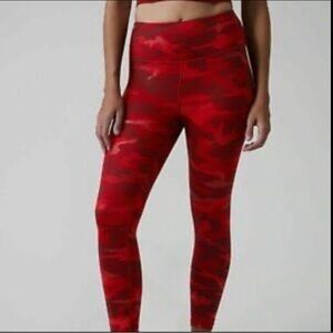 ATHLETA ELATION TRAIN PRINTED  7/8 TIGHT TIGHTS CAMO LUXE RED M METALLIC FOIL